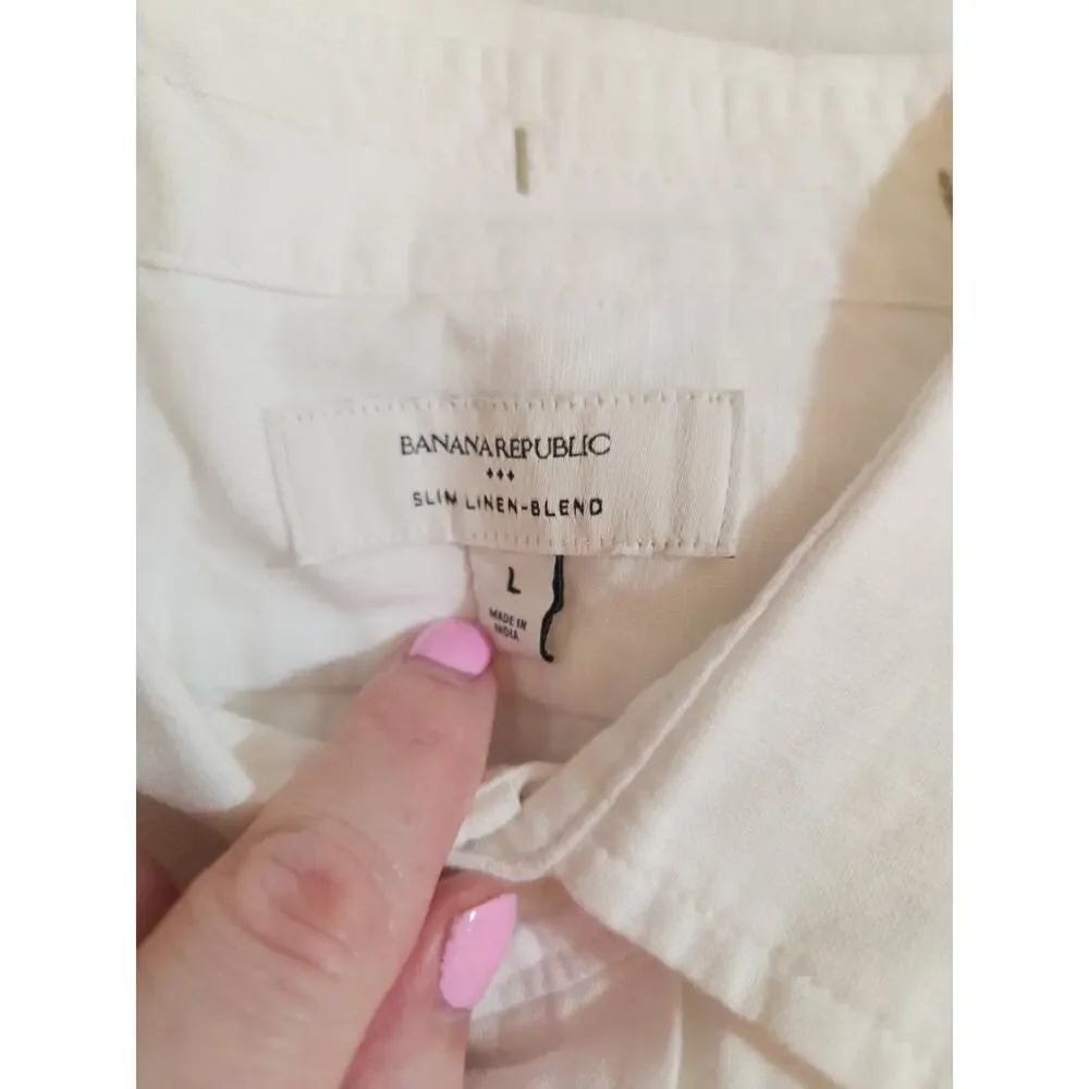 Banana Republic Linen Blend Shirt Mens Large White Short Sleeve Boho Hippie